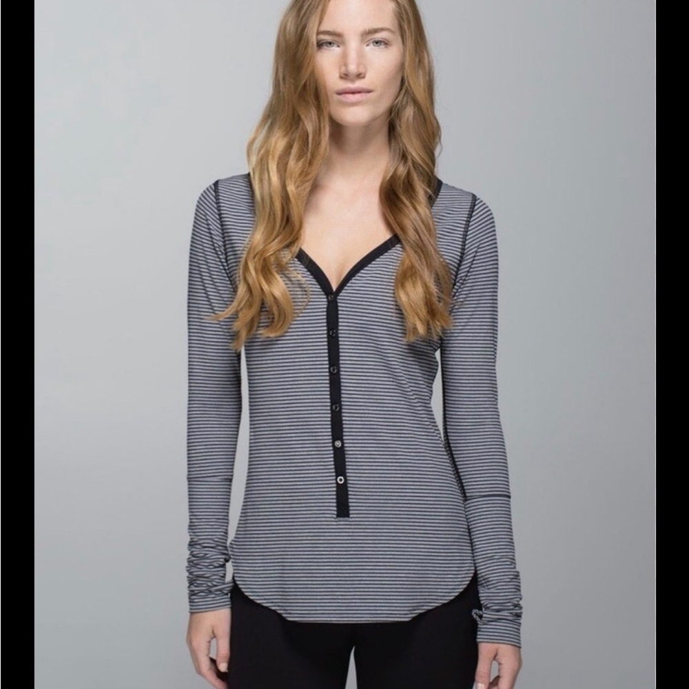 lululemon athletica Black and Gray Striped Button Down Shirt